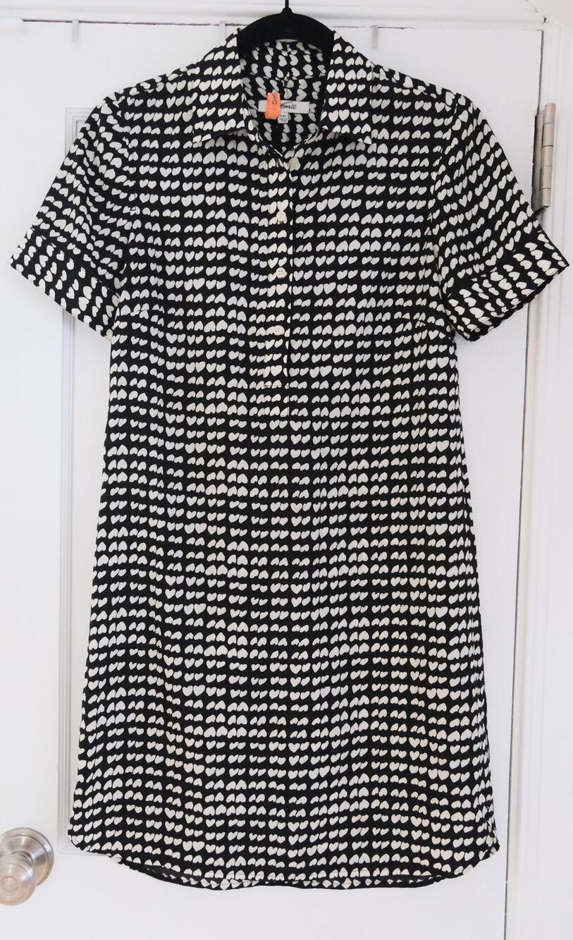 Madewell Black White Hearts Collared Short Sleeve Shirt Dress XXS